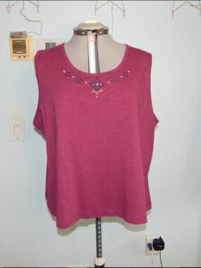City Blues Koret Plus Size 2X 20W 22W Woman Cherry Cotton Blouse Shirt Top NEW